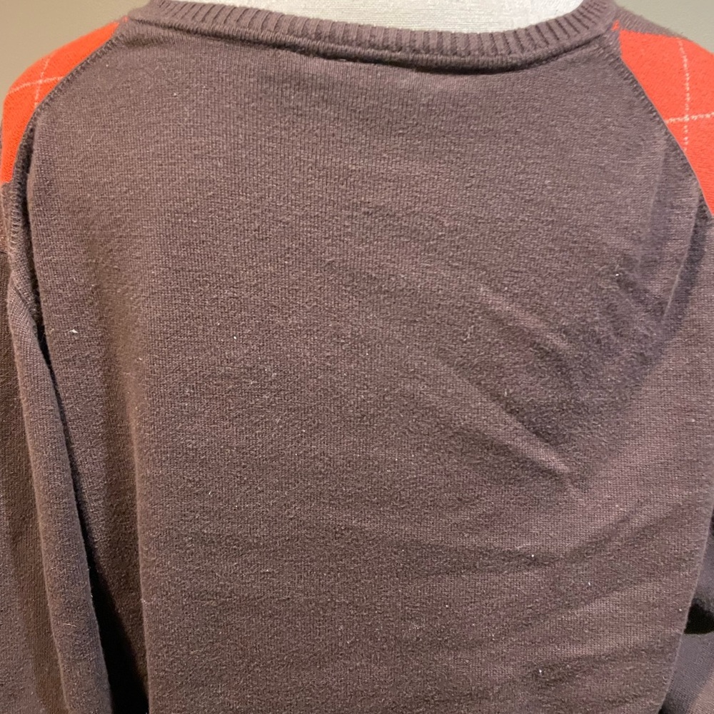 Max Orange V-Neck Argyle Lightweight Orange Brown Sweater - Picture 7 of 7